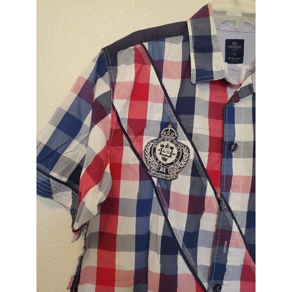 Parish Nation Shirt Y2K Mens L Check Embroidered Patchwork Hip Hop Streetwear - Picture 7 of 16